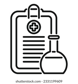 Vector de contorno del icono de prueba de resultado de la máscara. Laboratorio médico. Kit de datos
