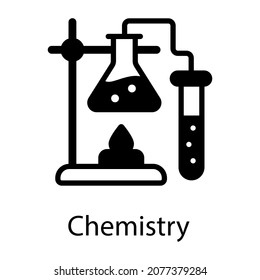 Flask and retort stand denoting solid icon of chemistry 