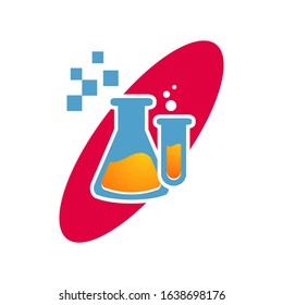 flask sign. Lab logo. science chemical research. template vector design.