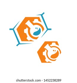 flask sign Lab logo template vector design negative space bio technology symbol