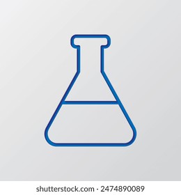 Flask simple icon vector. Flat design. Paper cut design. Cutted blue symbol with shadow. Gray background.ai