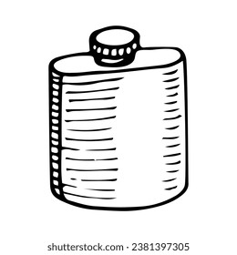 Flask sketch. Camping drinkware. Hand drawn illustration.