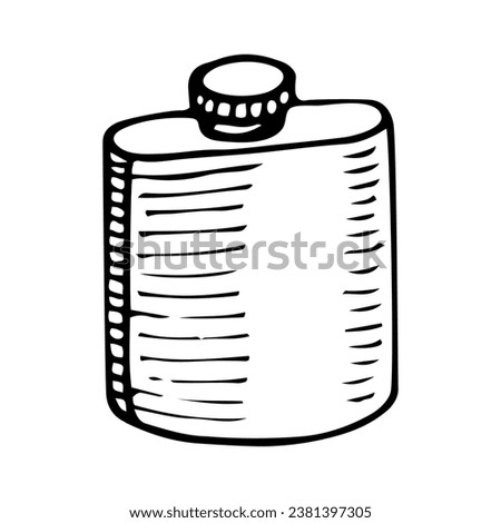 Flask sketch. Camping drinkware. Hand drawn illustration.