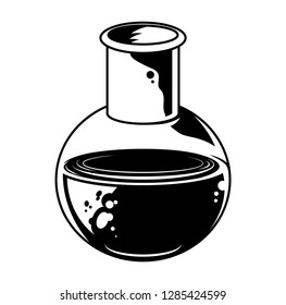 Flask with special chemical extract solution. Vintage graphic design drawing illustration for print t shirt poster patch sticker icon logo. 