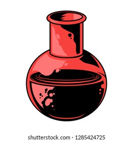 Flask with special chemical extract solution. Vintage graphic design drawing illustration for print t shirt poster patch sticker icon logo. 