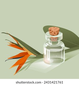 Flasche und Strelitzia Blume Vektor-Illustration