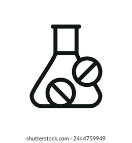 Flask with tablets and pills isolated icon, disinfection chemicals for swimming pool vector symbol with editable stroke