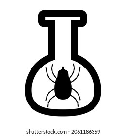 Tubo de frasco o ensayo, ácaro de insectos, color negro sobre fondo blanco, icono para el diseño, ilustración vectorial