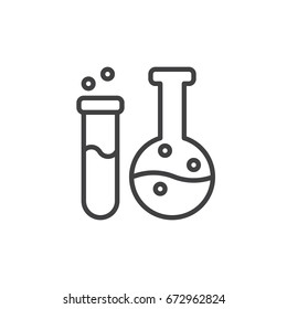 Flask and test tube line icon, outline vector sign, linear style pictogram isolated on white. Chemistry symbol, logo illustration. Editable stroke