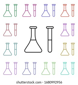 Flask and test tube line multi color style icon. Simple thin line, outline vector of hospital icons for ui and ux, website or mobile application