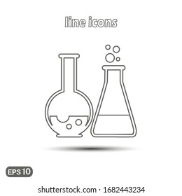 Icono lineal vectorial del tubo de ensayo y matraz. Símbolo sobre fondo blanco. Icono plano moderno para el diseño de sitios web, logotipo, aplicación, interfaz de usuario. Imagen del vector EPS10.