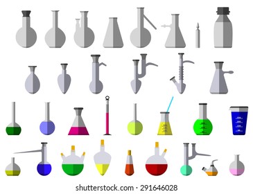 Flask and test-tube for chemical reagent. Eps10 vector illustration. Isolated on white background