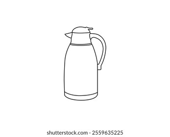 Flask Thermos Bottle Outline Vector. Thermos Hot Water Bottle Silhouette Isolated On A White Background.