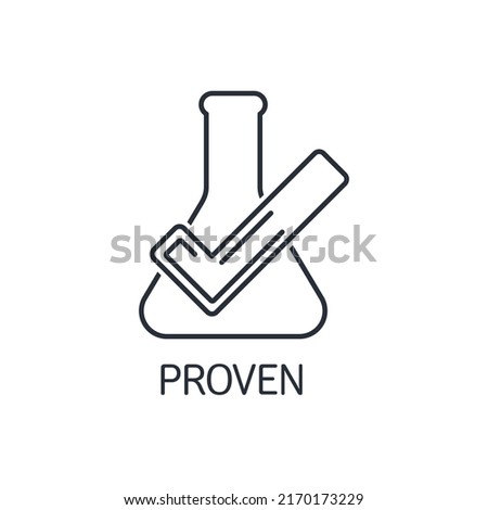 Flask with a tick. Proven product. Vector linear icon isolated on white background.
