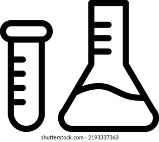 Flask And Tube Icon With Outline Style, Science Sign And Symbol Isolated On White Background