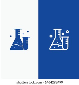 Flask, Tube, Lab, Science Line and Glyph Solid icon Blue banner Line and Glyph Solid icon Blue banner. Vector Icon Template background
