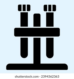 Flask tubes in stand solid icon. Two lab test tube for chemistry science glyph style pictogram on white background. Covid19 vaccine research for mobile concept and web design. Vector graphics