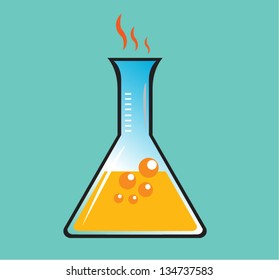 Flask Vector clip art with smoke on green background. Can be edited. Colors can be changed.