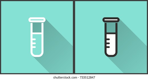 Flask vector icon with long shadow. Illustration isolated on green background for graphic and web design.