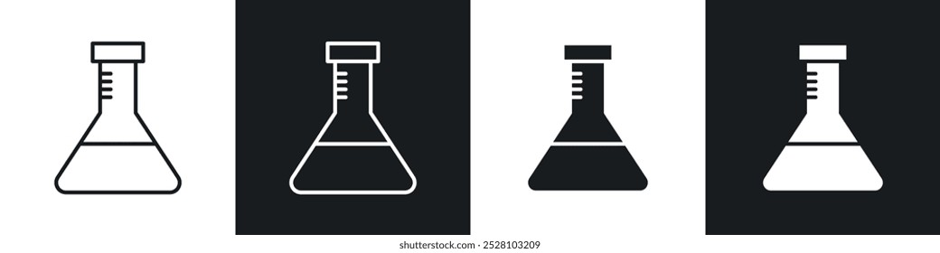 Flask vector icon set in black and white