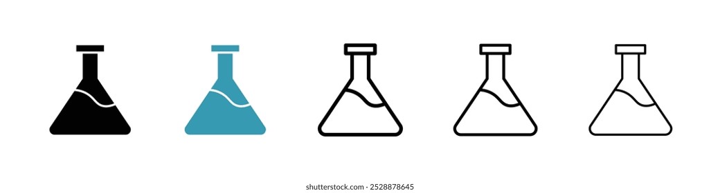 Flask vector icon set in black and blue colors.