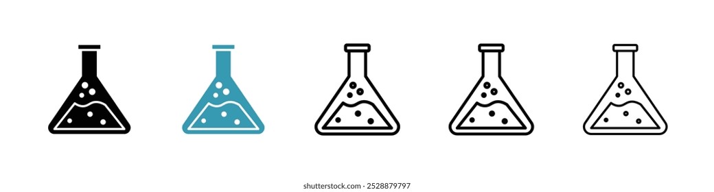 Flask vector icon set in black and blue colors.