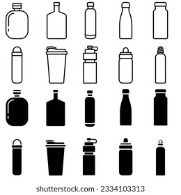Flask vector icon set. Thermos illustration sign collection. Bottle symbol or logo.