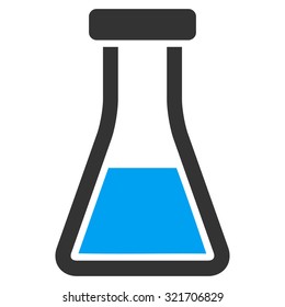 Flask vector icon. Style is bicolor flat symbol, blue and gray colors, rounded angles, white background.