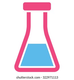 Flask vector icon. Style is bicolor flat symbol, pink and blue colors, rounded angles, white background.