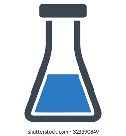 Flask vector icon. Style is bicolor flat symbol, smooth blue colors, rounded angles, white background.