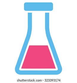 Flask vector icon. Style is bicolor flat symbol, pink and blue colors, rounded angles, white background.