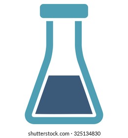 Flask vector icon. Style is bicolor flat symbol, cyan and blue colors, rounded angles, white background.