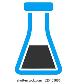 Flask vector icon. Style is bicolor flat symbol, blue and gray colors, rounded angles, white background.