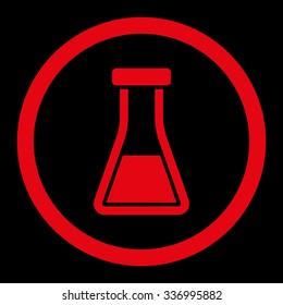 Flask vector icon. Style is flat rounded symbol, red color, rounded angles, black background.