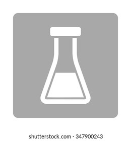 Flask vector icon. Style is flat rounded square button, white and silver colors, white background.