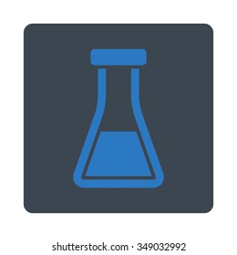 Flask vector icon. Style is flat rounded square button, smooth blue colors, white background.