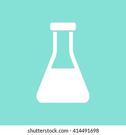 Flask    vector icon. White  illustration isolated on green  background for graphic and web design.