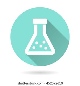 Flask vector icon. White Illustration isolated on green background for graphic and web design.