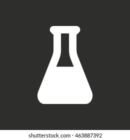 Flask vector icon. White illustration isolated on black background for graphic and web design.