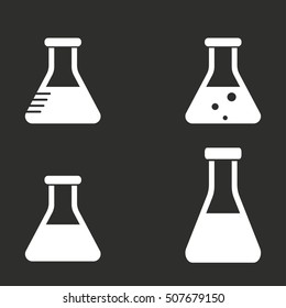 Flask vector icon. White illustration isolated on black background for graphic and web design.