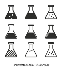 Flask vector icons set. Black illustration isolated on white background for graphic and web design.