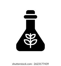 Vector de Frasco para Ciencia de Laboratorio e Investigación Química. Ilustración de contenedor de vidrio. Experimento y concepto de estudio científico. Icono de glifo