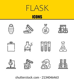 flask vector line icons set. sleeping bag, test tube and flask Icons. Thin line design. Modern outline graphic elements, simple stroke symbols stock illustration
