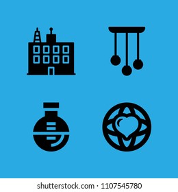 flask, world peace, chandelier and building icons vector in sample icon set for web and graphic design
