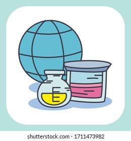 Flasks and global sphere design, Chemistry science laboratory research technology biology equipment and test theme Vector illustration