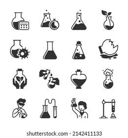 Flasks icons set. Chemical Pots. Monochrome black and white icon.