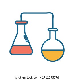 Flasks line and fill style icon design, Science chemistry laboratory research technology biology equipment and test theme Vector illustration