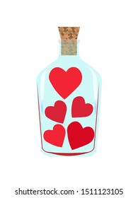 Flasks with a magical potion with sparkling multi colored elixir.Vrious medical or magical means.Esoteric, divination and occult concept with vintage magic objects for mystic rituals.