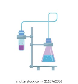 Flasks with substance. Chemical experiment. Science concept. Vector cartoon.