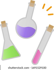 Flaschen und Reagenzglas, einzelne Vektorillustration.